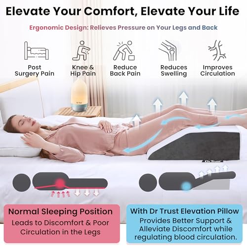 Image of Dr Trust USA Leg Elevation Wedge Pillow for Rest When Sleeping, Varicose Veins, Pain Relief Post Surgery, Pregnancy Swelling Cushion, Orthopedic Elevator Support Back, Knee -363