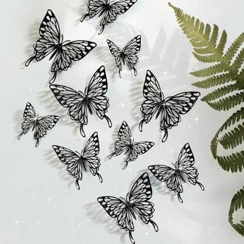 120 Stück 3D Schmetterling Wandaufkleber - Abnehmbare Wandtattoos Für Wohnzimmer & Kinderzimmer - DIY Deko In Schwarz