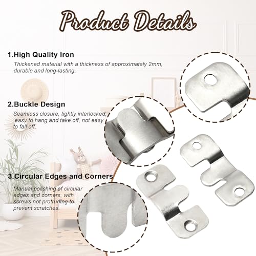 Image of MroMax 20PCS Flush Mount Bracket 1.69 inch x 0.75 inch Interlocking Photo Frame Hook Zinc Plated Wall Mount Clip Hook for Picture Display Art Gallery Wall Mount Hardware Silver