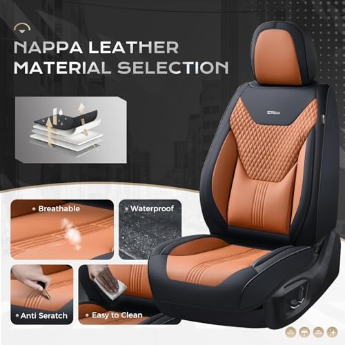 Image of Coverado Car Seat Covers Full Set, Front Seat Covers with Lumbar Support and Back Seat Cover Waterproof Leather Automotive Seat Cover, Universal Car Interior Protectors Cushion for Most Cars