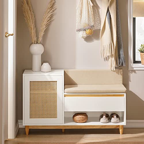 SoBuy Banco Zapatero con Asiento y Almacenaje – Banco Zapatero Entrada Recibidor con Cajón, Puerta y Estantes Ajustables – Ideal para Recibidores de Entrada – Blanco, 100x35x60cm, 150kg, FSR128-W - imagen 2