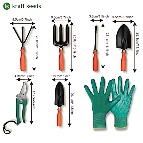 Kraft Seeds Gardening Tool Kit - 7 Pcs (Hand Cultivator, Hand Fork, Big Hand Trowel, Small Hand Trowel, Hand Weeder, Garden Hand Gloves, Pruner) | Sturdy And Durable Essential Tools for Home Gardens