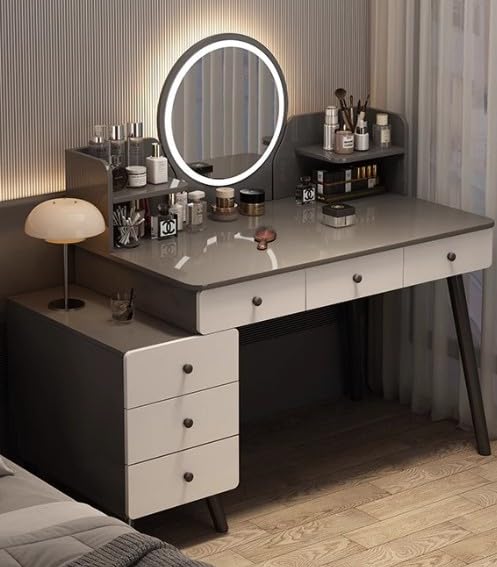 Reviews de Tocadores disponible en línea. 42 Tocador,Vanity con Espejo LED,Vanity Tocador, Tocador para niña Tocador Juego de Mesa para Dormitorio,Espejo de Pantalla táctil Iluminado Ajustable con 6 cajones y estantes,para...
