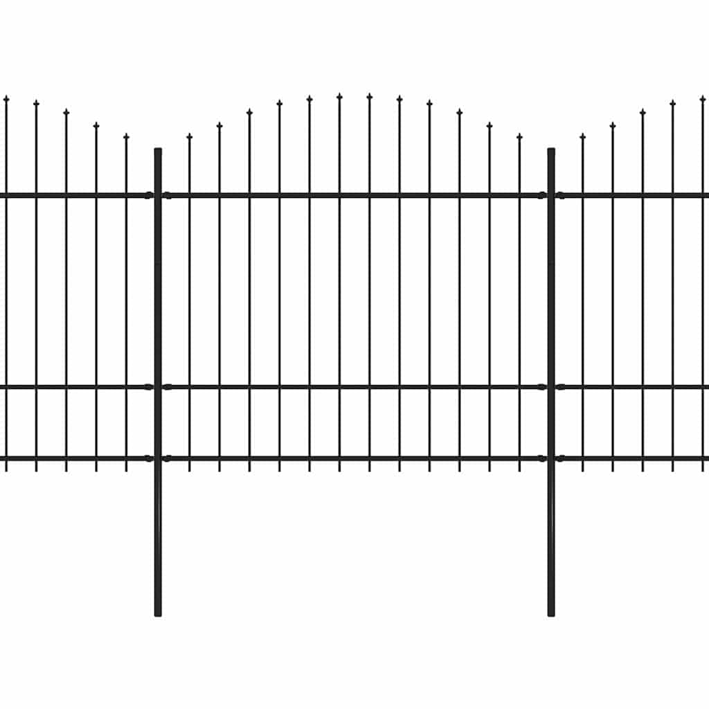 Ogrodzenie ogrodowe z grotem włóczni ze stali, kolor czarny, 892,5 x 175 cm, 5 elementów ogrodzenia i 6 słupków, dekoracyjne ogrodzenie ogrodowe, stabilne ogrodzenie ogrodowe do ogrodu i działki