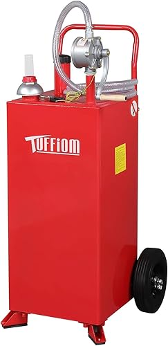 Miniatura 14 de TUFFIOM Carrito de combustible de 20 galones con ruedas y bomba de sifón manual, tanque de almacenamiento de transferencia de combustible diésel Rojo