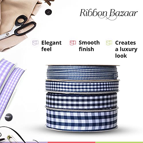 Ribbon Bazaar Gingham Taffeta Ribbon - Elegant Taffeta Weave - Plaid Fabric Ribbon For Gift Wrapping, Crafts, Scrapbooking, Hair Bow, Decorating & More - 1-1/2 Inch Black 25 Yards #TOP2