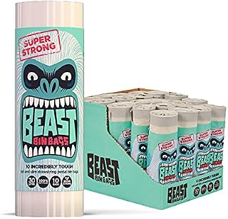 BEAST BIN BAGS - 30L - Mega Pack (200 Bags) - Incredibly Tough Tall and Slim Drawstring Pedal White Bin Bags