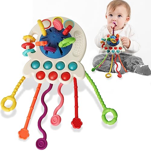 Image of Baby Toys 6 to 12 Months, Montessori Sensory Toys for 1 Year Old, Food Grade Silicone Pull String & Travel Toys for Car Seat, Baby Girl Boy Gifts for 6 9 12 18 Months