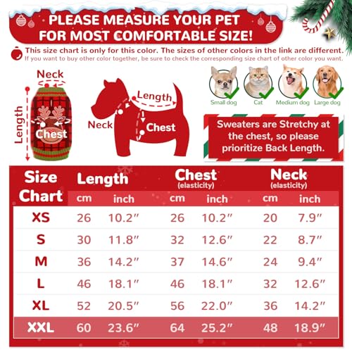 HRTTSY Dog Christmas Jumper with Harness Hole Red Plaid Elk Doggie Outfits Sweater for Small Medium Large Dogs Cats Warm Fall Winter Puppy Clothes Vest Pet Holiday New Year Costume - Image 3