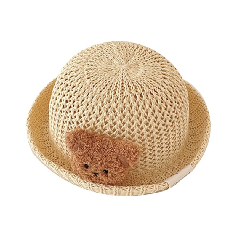 NAIXUE Sombrero De Paja para NiñOs De 6 A 18 Meses Sombreros De ProteccióN Solar para BebéS NiñOs Y NiñAs Lindo Oso De Peluche Decoraciones Sombrero De Playa Accesorio para Bebé Sombrero De Paja