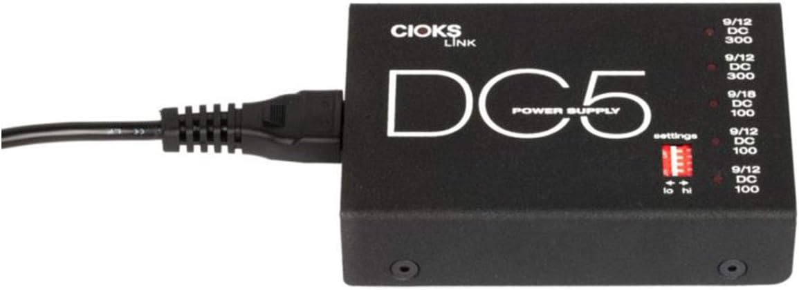CIOKS DC5 Link 9V / 12V / 18V DC Universal Power Supply with 5 Isolated Outputs and 10 Flex Cables for Effect Pedals - Compatible with Temple Audio and Pedaltrain Nano / Mini / Metro Pedalboards