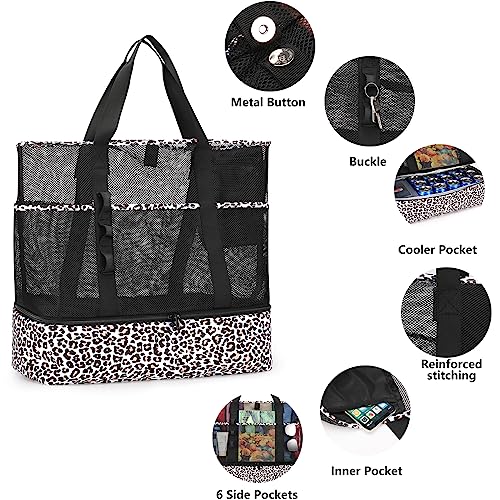 Image of Beach Bag with Cooler,Mesh Beach Bags for Women Sandproof for Pool and Swimming Travel Daily with Durable 8 Pocket