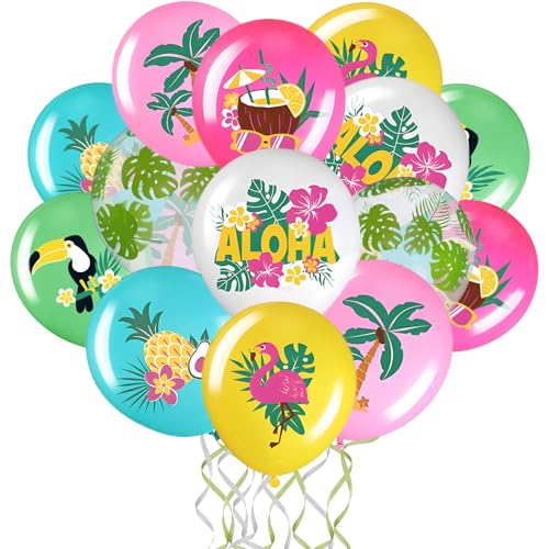 Balões havaianos festa, 21 peças balões de látex havaianos, flamingos havaianos ananás folhas de palma, decoração havaiana tropical, para verão aniversário tropical praia Luau festa