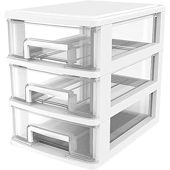 SUNDIS Orgamix, petite tour de rangement en plastique gris, 3 tiroirs