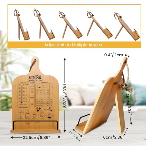 image for Femicgal Cookbook Stand for Kitchen Counter, Bamboo Cookbook Holder, F