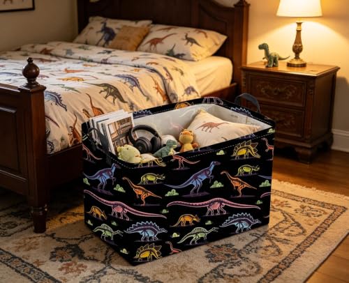 Image of Sanjiaofeng Rectangular Dinosaur Baskets,Waterproof Foldable Dinosaur Basket with Handles,Nursery Hamper,Home Organizer,Books Box,Gift Baskets(Shadow Dinosaur)