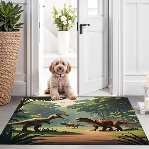 Tapete dinosaurio para niños 2' x 3' verde claro miniatura 3
