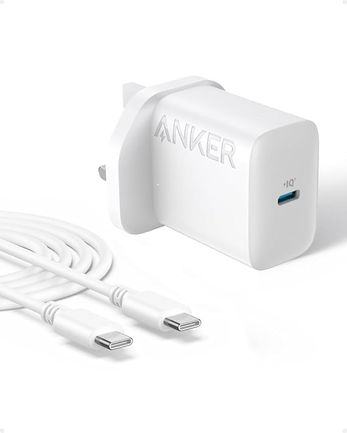 Anker USB C Plug 20W Ultra Fast Wall Charger For iPhone, iPad, iPod And More (5 ft USB-C to USB-C Cable Included) White, B2347K21