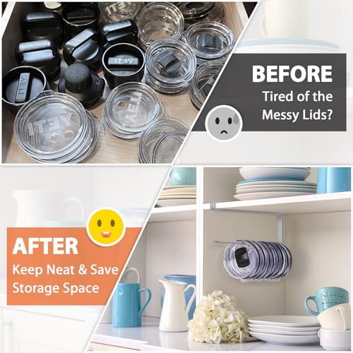 Tumbler Lid Organizer, Horizontal Tumbler Lid Storage Hook Up to 10 Lids, Space Saving Cup Lid Holders Under Cabinet Tumbler Lid Hook for Kitchen Organizer and Storage, Paper Towel Rack Hanger (Gray) - Image 6