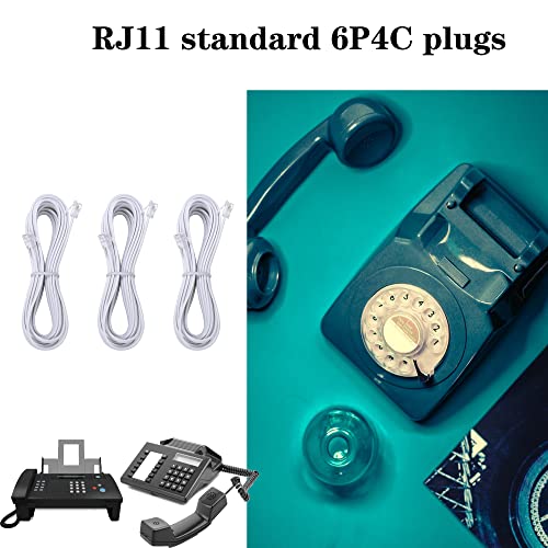 Image of Telephone landline Extension Cord Cable Cord with Standard RJ-11 6P4C Plug (10Ft-3Pack, White)