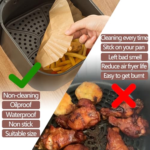 Image of UBeesize 9 Inch Air Fryer Paper Liners,400 PCS Parchment Paper, Air Fryer Disposable Paper Liners for Microwave, Non-Stick Sheets Square Free of Bleach(Bottom size 8 Inch)