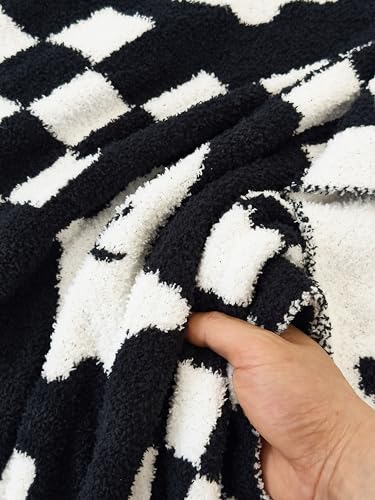 Image of Ultra Soft Cozy Checkered Ghost Halloween Knitted Throw Blanket Fluffy Microfiber Checkerboard Bed Blanket Lightweight Both Sides Throw Blanket for Couch Sofa Bed 50 inchX60 inchBlack