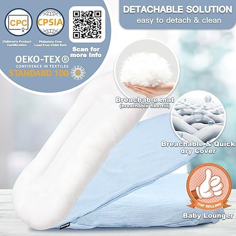 Baby Lounger - Snuggle Cozy Me Infant Lounger for Newborn 0-12 Months, Muslin Cover，Portable Breathable & Soft Baby Nest Lounger for Home and Travel - Blue thumbnail