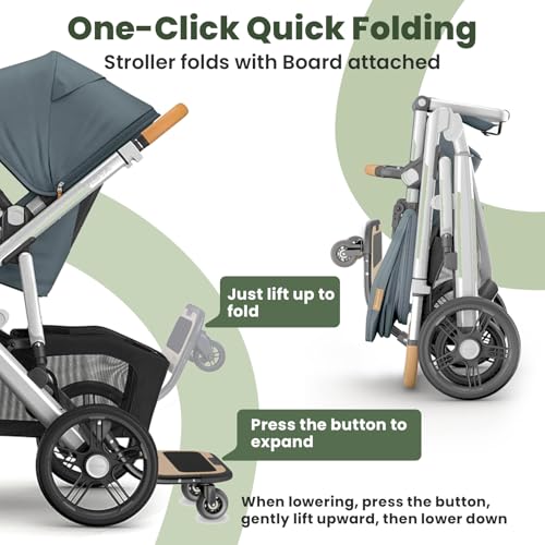 Image of Stroller Board for uppababy Piggyback Vista V2, Vista V3, Vista (Models 2015-2019), Same as uppababy Piggyback Ride-Along Board, Weight Capacity 80 Lbs, Standing Non-Skid Surface, Quick-Clip Links