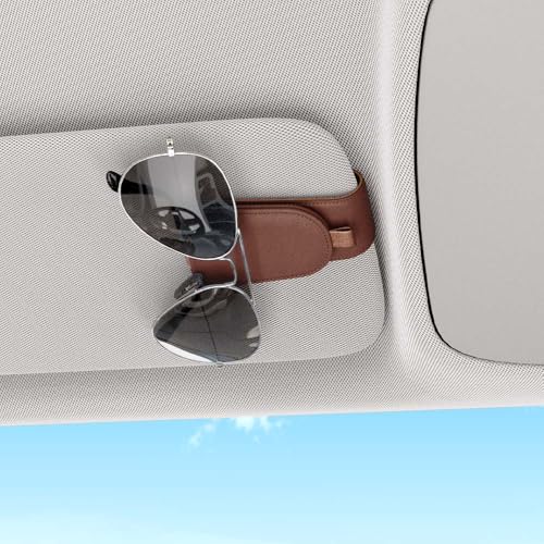 Image of Sotfamily Sunglass Holder for Car Visor, Brown, 2 Packs | Suede Cloth, Magnetic, Organizer for Car Accessories