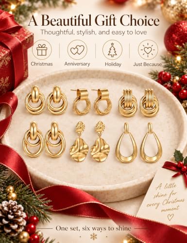 6 Pairs Chunky Gold Plated Knot Earrings for Women - image 6