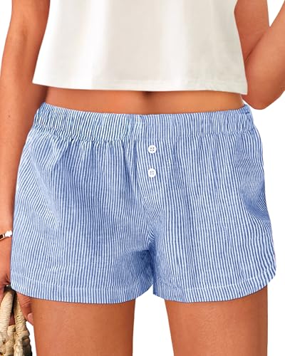 BTFBM Striped Boxer Shorts for Women 2025 Summer Elastic Waist Y2k Vacation Beach Bottoms Lounge Sleep Pj Pajama Shorts