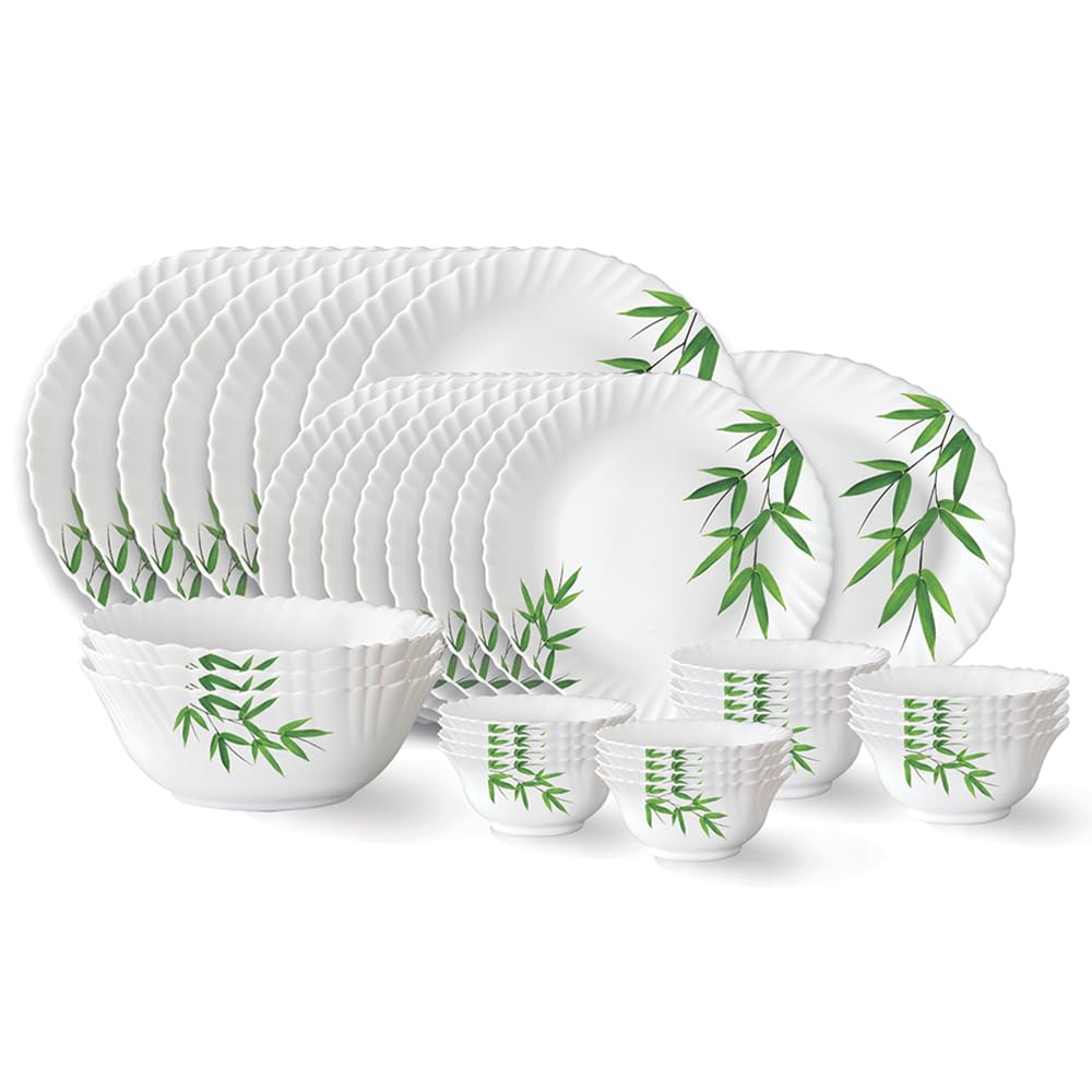 Larah by Borosil Bamboo Leaves Opalware 33-Piece Set