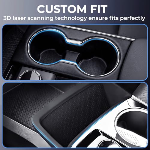 Image of Cup Holder Insert & Wireless Charging Protective Mat for Chevrolet Equinox 2026 2025(Not for EV) Interior Accessories Cup Holders & Wireless Charger Cover Pad for Chevy Equinox 2025-2026, Black
