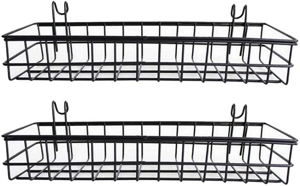 2 cestas de alambre de metal de malla para pared, bandeja colgante de panel de rejilla, cesta colgante de almacenamiento, cesta de malla colgante azul para colgar, cesta de almacenamiento