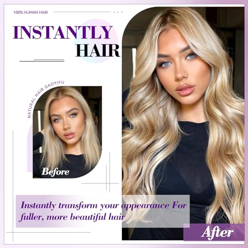 Image of Clip in Hair Extensions Real Human Hair 18 inch 100g /3.6oz Straight Seamless Invisible Human hair Extensions Clip ins for Women Double Weft 8pcs Light Blonde to Golden Blonde
