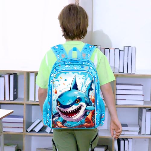 Image of CCJPX 3PCS Shark Backpack for Boys, 16 Inch Kids Water Resistant Preschool Bookbags, Cool Kindergarten School Backpacks and Lunch Box