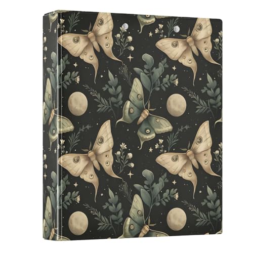 Image of 3 Ring Binder Moon Moth Green Boho 1.5 inch Binders Three Ring Binders with Clipboard Fit 8.5'' x 11'' Paper 3 Interior PVC Clear Pockets for Office Supplies
