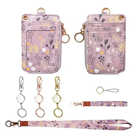 Lanyard Badge Holder with 3 Pack Retractable ID Badge Holder Reel Clip (Light Purple Gray) Cover