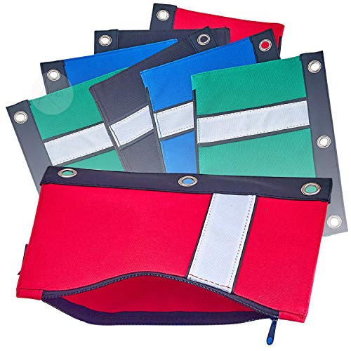 Kicko Pencil Case 3 Ring Pouch - Assorted Basic Colors Binder Pouch - 8 Pack Durable and Heavy Duty Pencil Holders - School Supplies, Office Products
