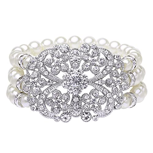 BABEYOND 1920s Gatsby Pearl Necklace Vintage Bridal Pearl Necklace Earrings Jewelry Set Multilayer Imitation Pearl Necklace with Brooch4