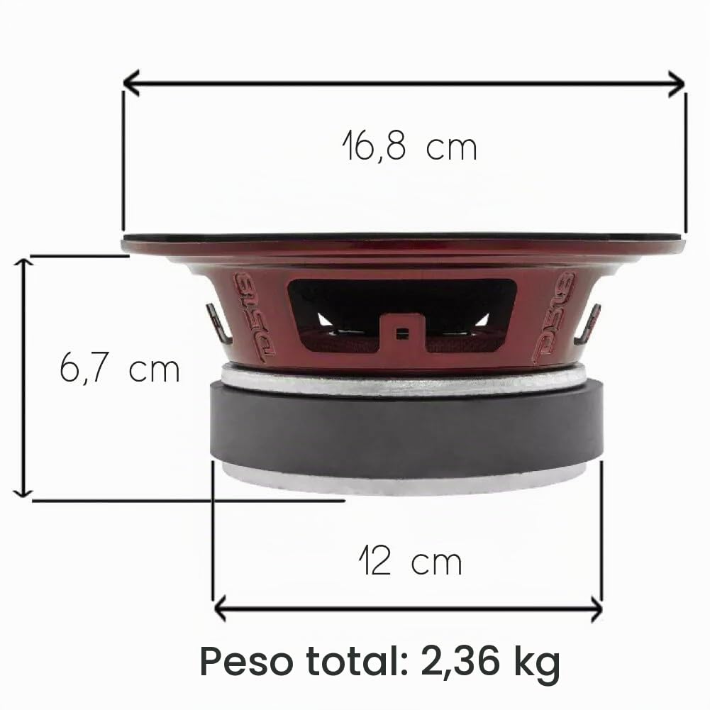 DS 18 Kit Set Pro-X6.4BM 1 Altavoz midrange 16,5 cm 165 mm 6,5" diámetro, 250 vatios rms y 500 vatios máx, 4 ohmios, sensibilidad de 95 db, para Coche, 1 Pieza + faston Gratuito