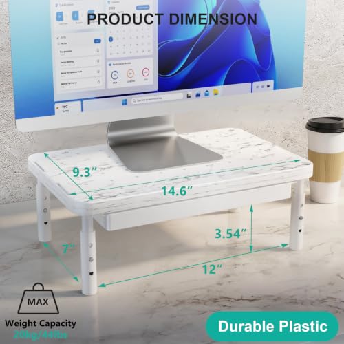 Image of WALI Computer Monitor Stand with Storage, Desk Monitor Riser 3 Height Adjustable, Laptop Riser with Airflow Vents, Desk Organizer for Computer, Laptop, Printer (PTT002-M), 1 Pack, Marble