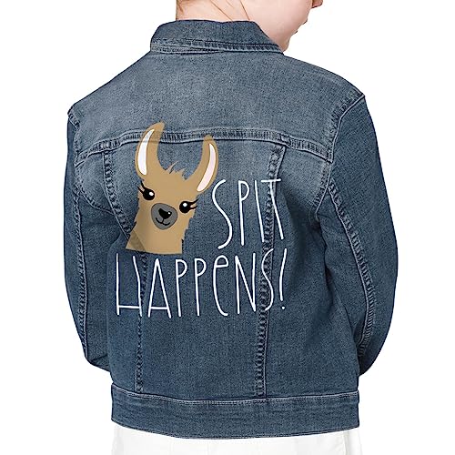 Spit Happens Kids' Denim Jacket - Llama Lover Clothing - Llama Print Gift