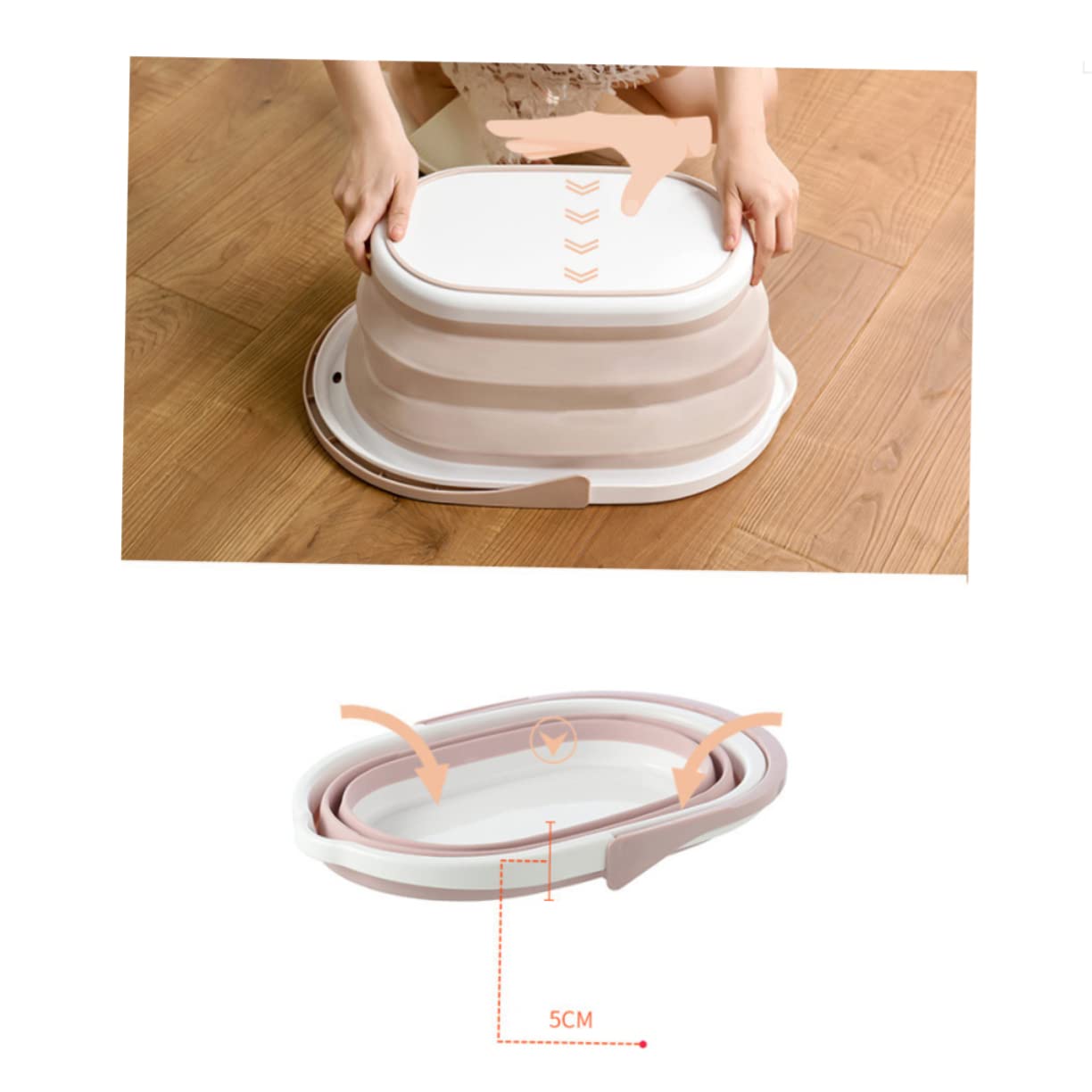Secchio Pieghevole per Straccio in Pp Beige, Portatile | Pavimenti e Superfici Lisce, Uso Scolastico, Lavabile, Accessorio Leggero per Pulizia Domestica