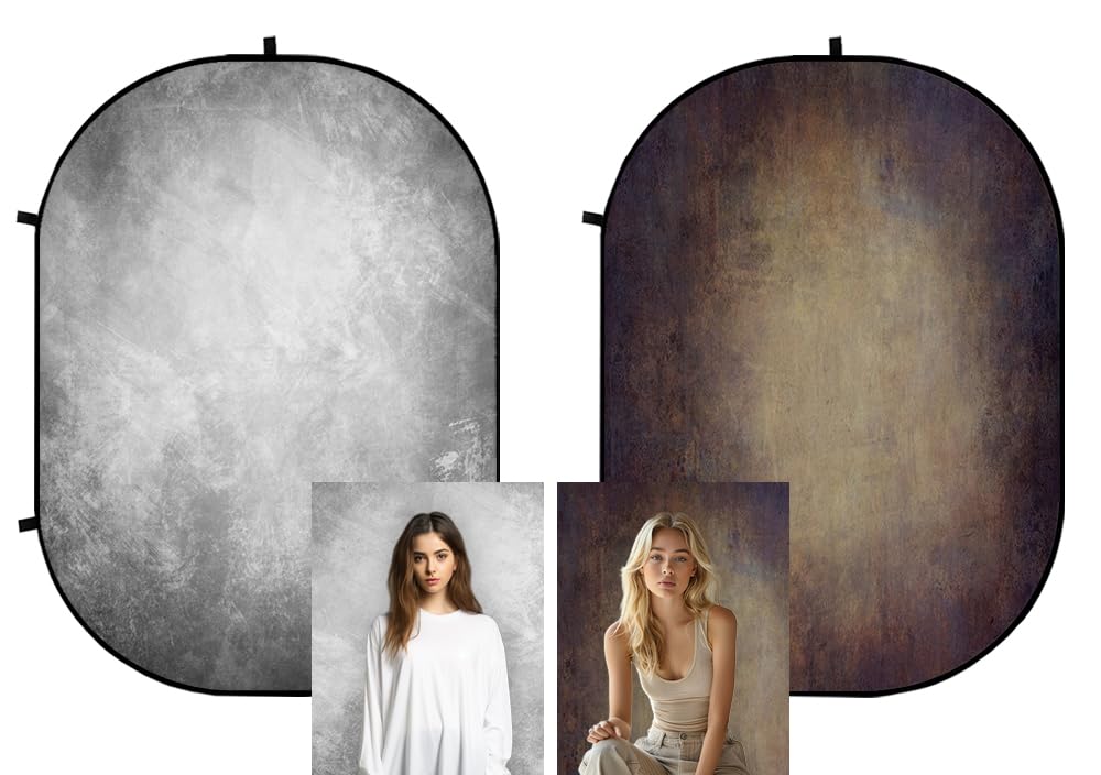 Kate 1.5x2m Gris/Marron Fond de Photographie Pliable Arrière Plan Portable Pop Up Photographie Double Face Emplacement des arrière Plans vidéo Double Face Portable Fond Photo Studio