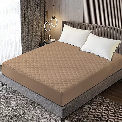 Image of Glassiano Sapphire Waterproof Quilted Mattress Protector 78x36 Inch for Single Bed - Ultra Soft & Hypoallergenic Mattress Cover (Beige - 1 Pcs)