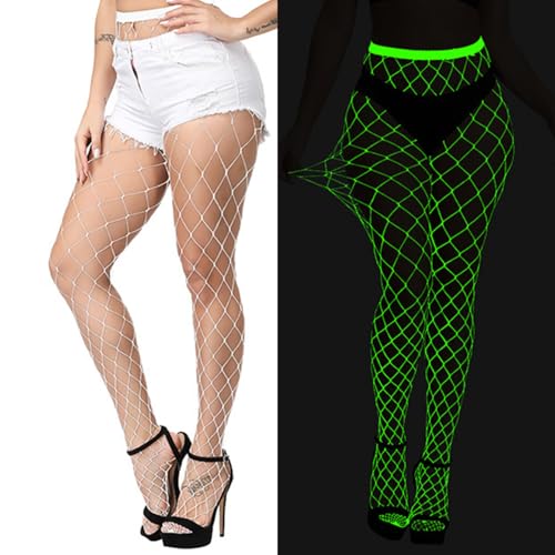 MESU Glow In The Dark Fishnet Tights Stockings Women's High Waist Pantyhose2