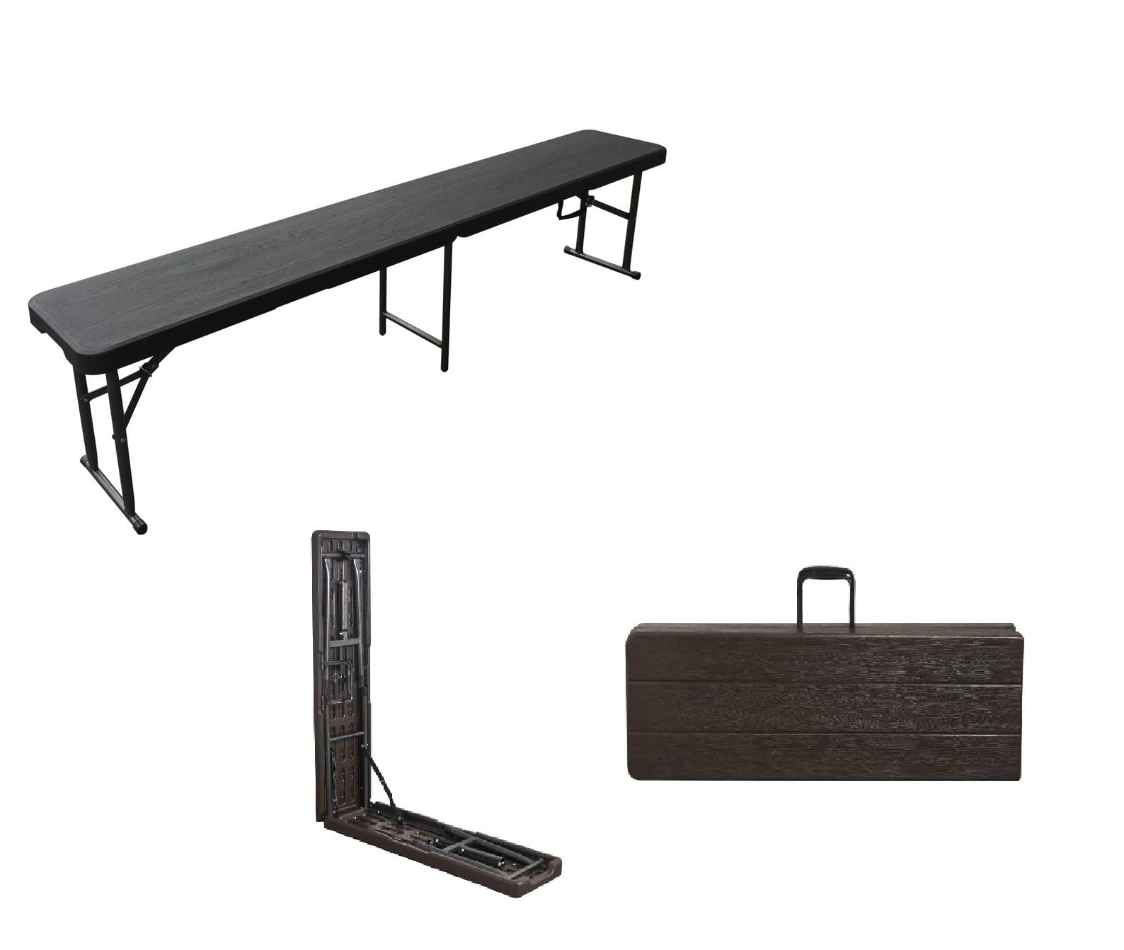 Set Tavolo pieghevole esterno e 2 panche pieghevoli, robusto, stabile, impermeabile, nero
