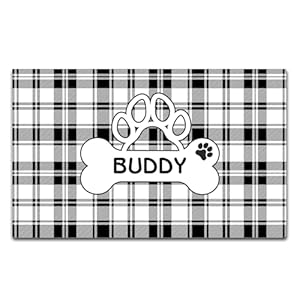 Personalized Pet Food Mats with Name Custom Cat Dog Mat for Food and Water Non-Slip Waterproof Absorbent Dog Bowl Mat Custom Pet Feeding Mats Dog Cat Lover Gifts 23.6″x15.7″, Black Plaid