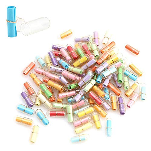 SUKPSY 100 Pcs Lovely Cute Clear Pill Shaped Plastic Message Bottles Mini Capsule Love Friendship...